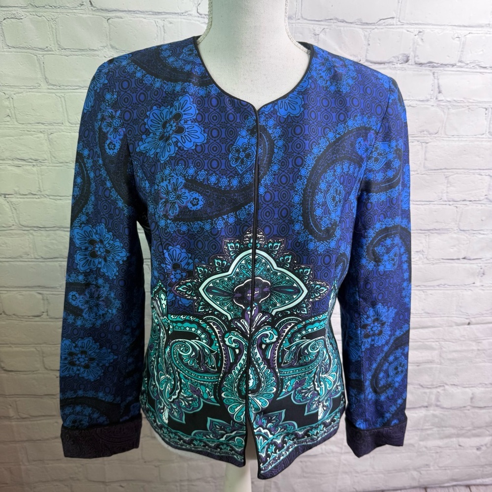 COLDWATER CREEK Blue Paisley Open Front Blazer 8